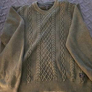 Classic Olive Cable Knit Crewneck Sweater